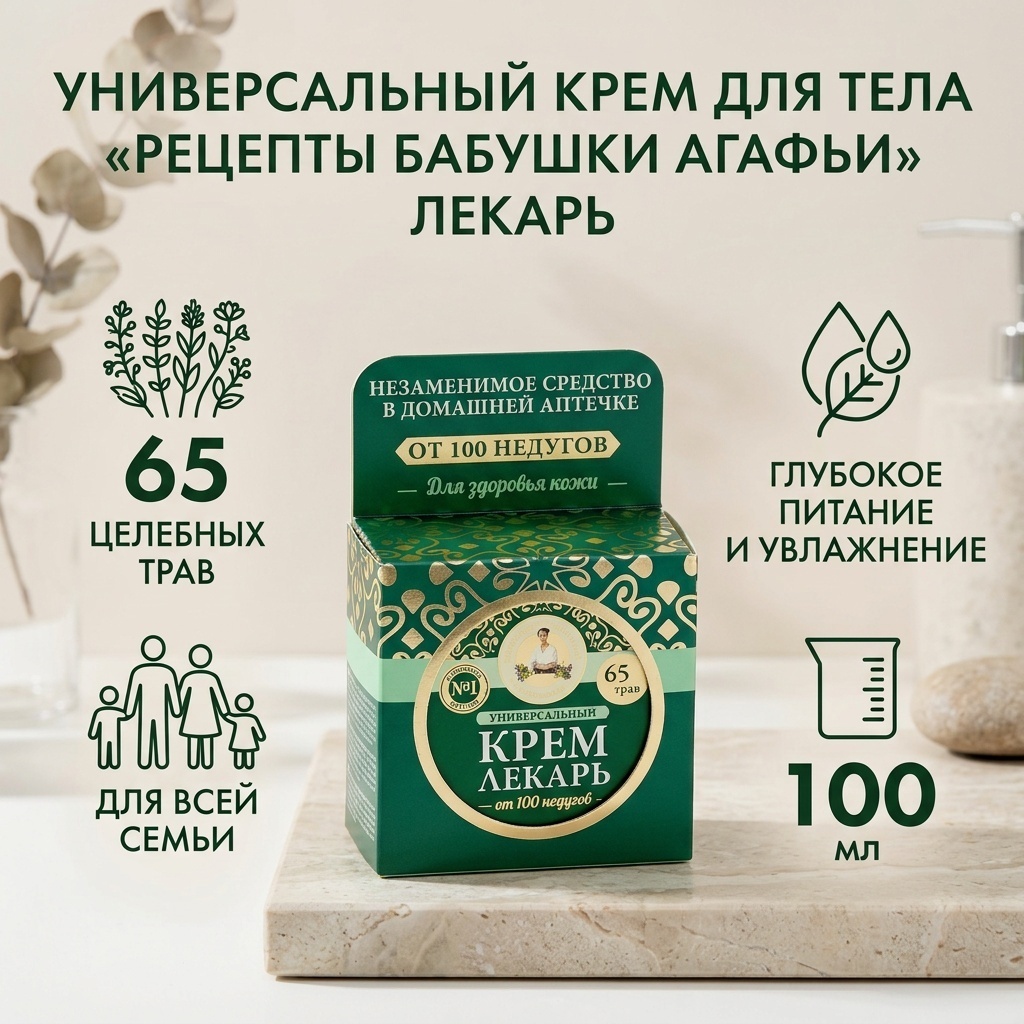 Рецепты бабушки Агафьи Лекарь Универсальный крем для тела 100 мл