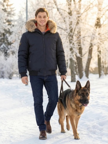 Пуховик синий
