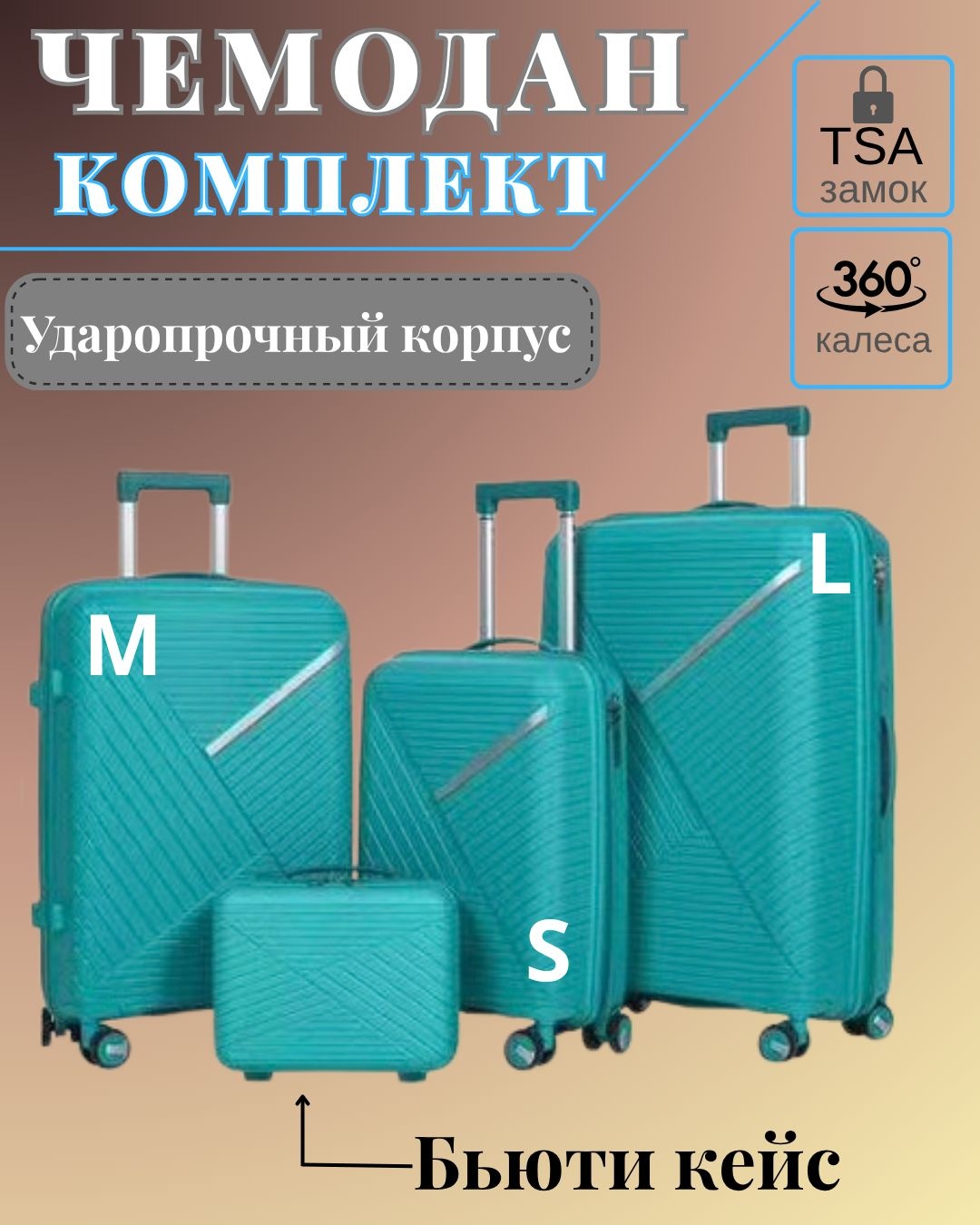 Комплект чемоданов SANDYQ ALL-126 полипропилен 200 л бирюзовый