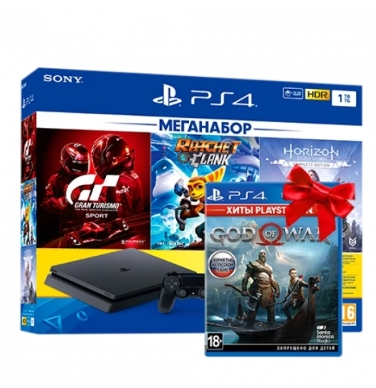 Купить Sony PlayStation 4 Slim 1TB черный + Gran Turismo Sport, Ratchet ...