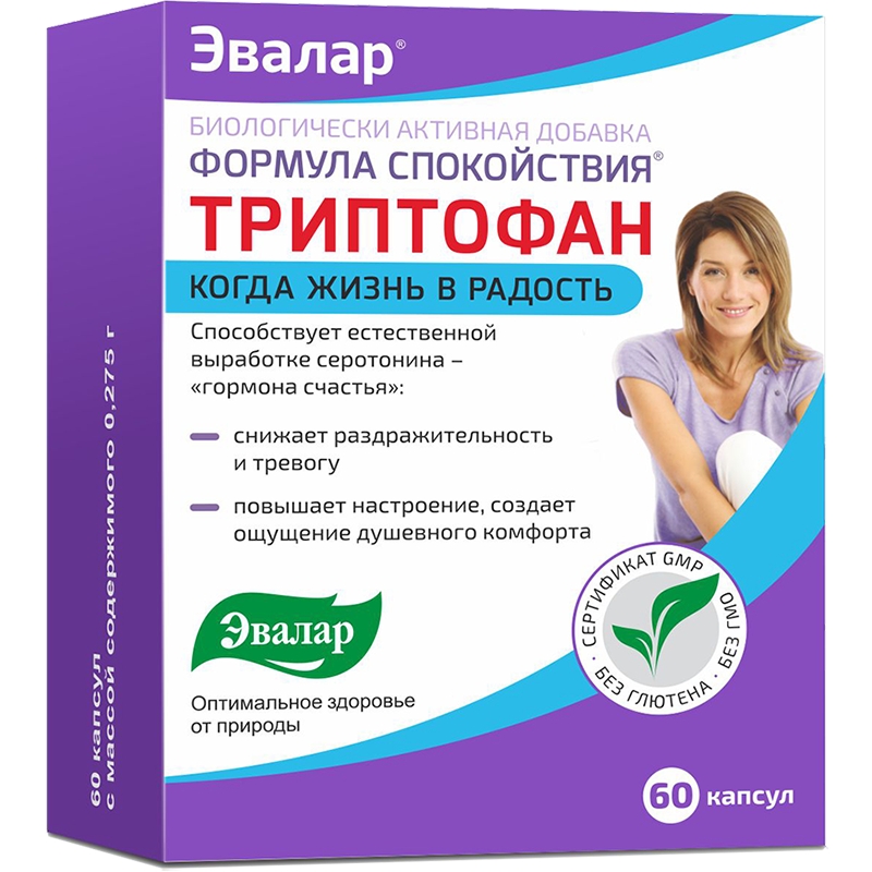 Купить Эвалар ЗАО БАД Формула Спокойствия Триптофан 60 капсул в кредит ...