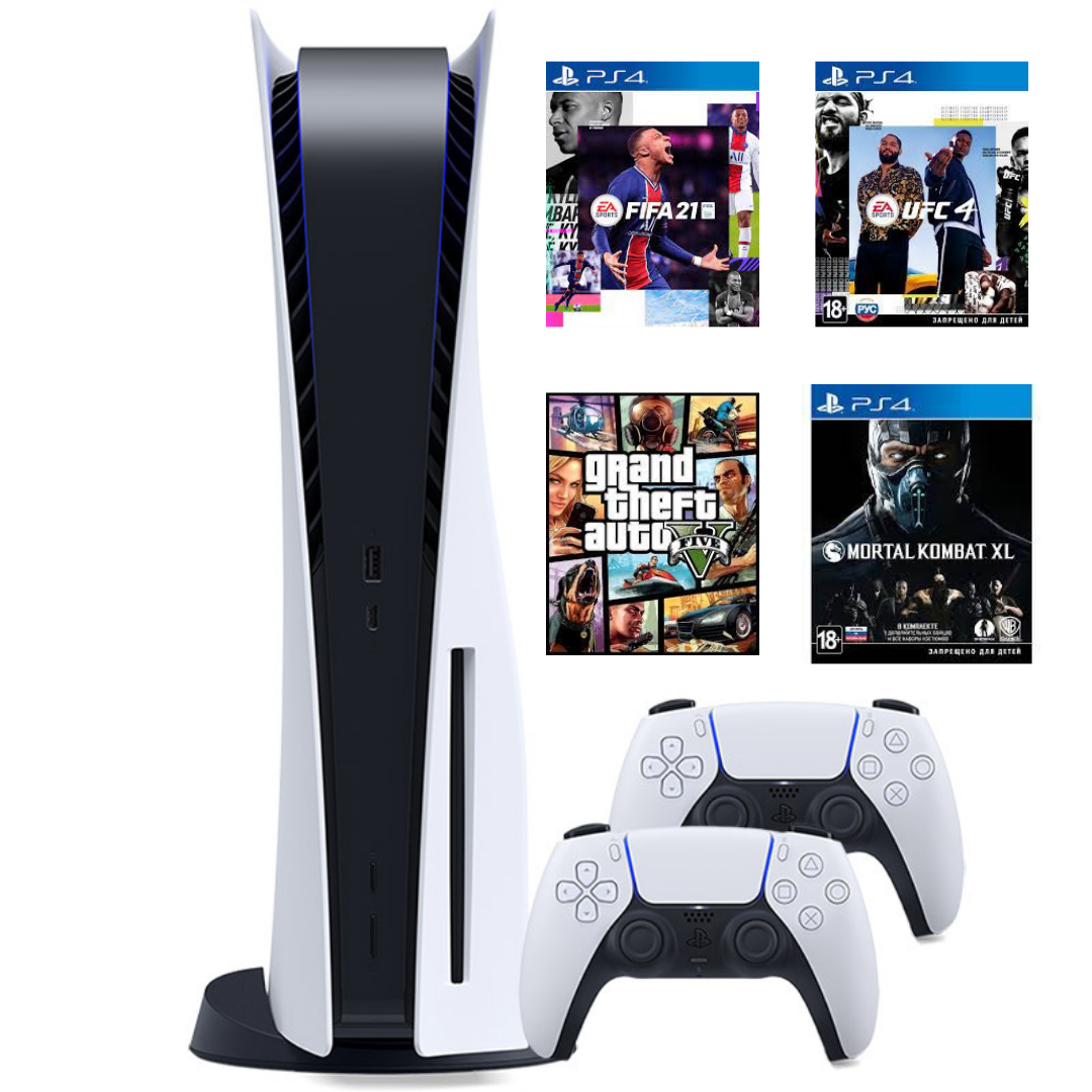 Купить Sony PlayStation 5 белый + GTA5 + UFC4 + FIFA21 + Mortal Kombat ...