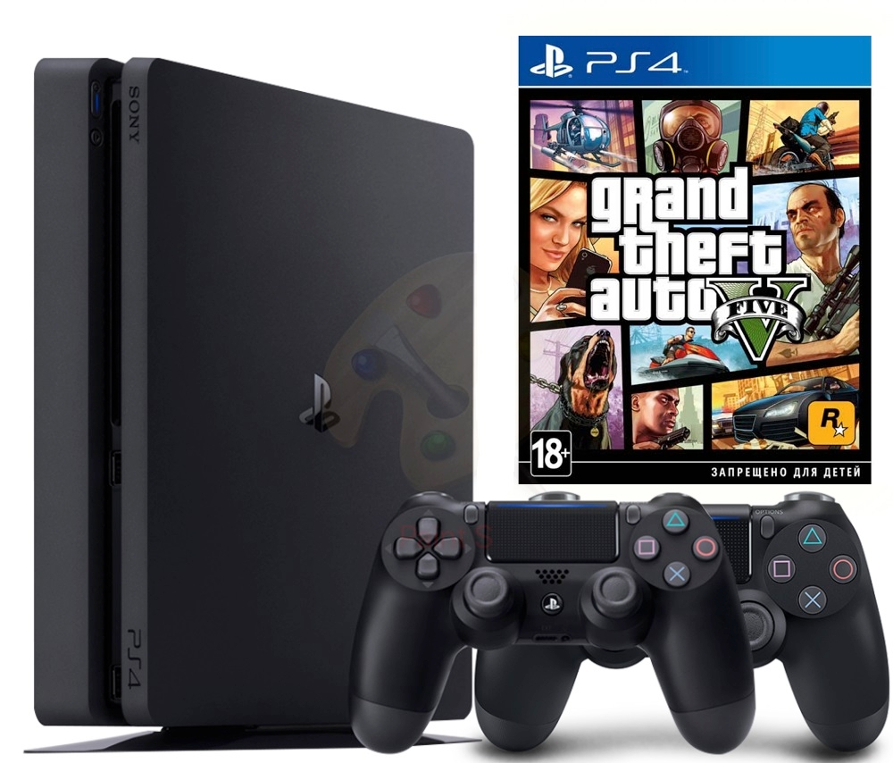 Купить Sony PlayStation 4 Slim 1 TB черный + GTA V + геймпад в кредит в ...