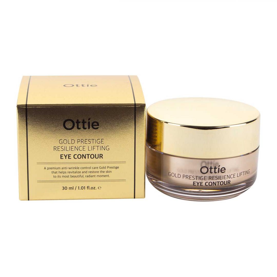 Golden prestige. Ottie Gold Prestige крем. Ottie Gold Prestige Resilience Lifting Eye Contour. Корейская косметика Ottie Gold Prestige Resilience Lifting. Ottie крем для кожи вокруг глаз Gold Prestige Resilience Lifting Eye Contour.