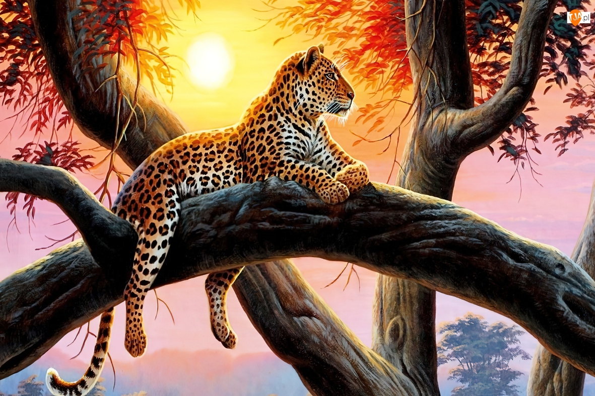 Картина леопард на дереве