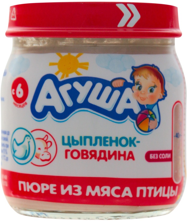АГУША ПЮРЕ МЯСНОЕ 80г ЦЫПЛЕНОК И ГОВЯДИНА 6МЕС.+