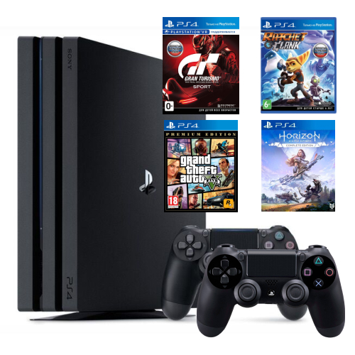 Купить Sony Playstation 4 Pro 1Tb черный + GTA V + Horizon + Gran ...