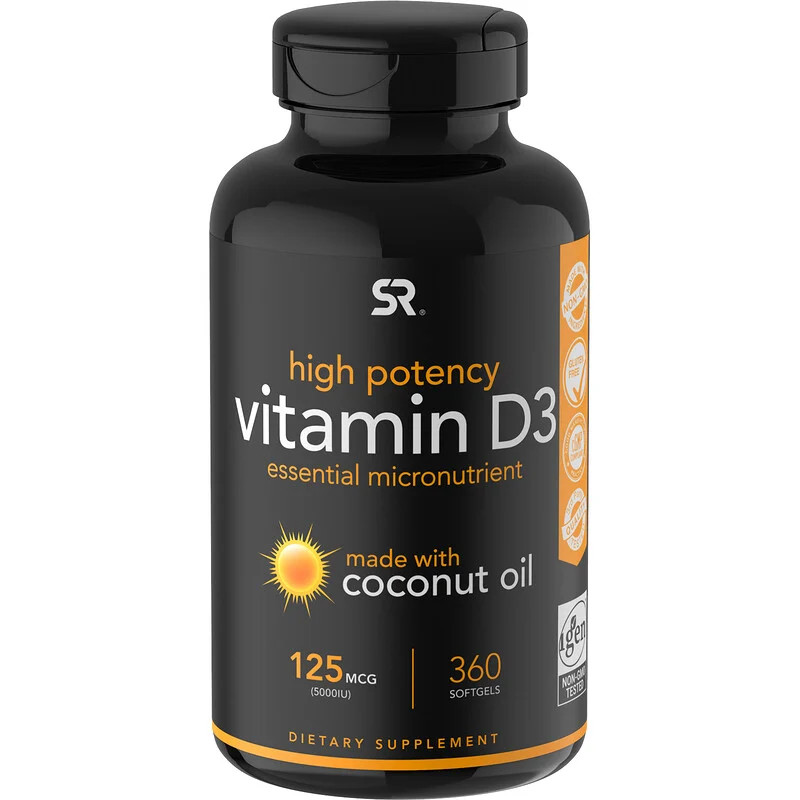 Купить Sports Research Vitamin D3 на Кокосовом масле 125 мкг 5000 МЕ ...